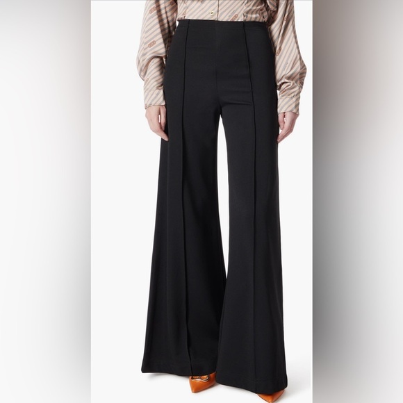 Dee Ocleppo Smooth Stretch Twill Black Flare Pants Seam Detail &Elegant DrapeNWT - Picture 9 of 14